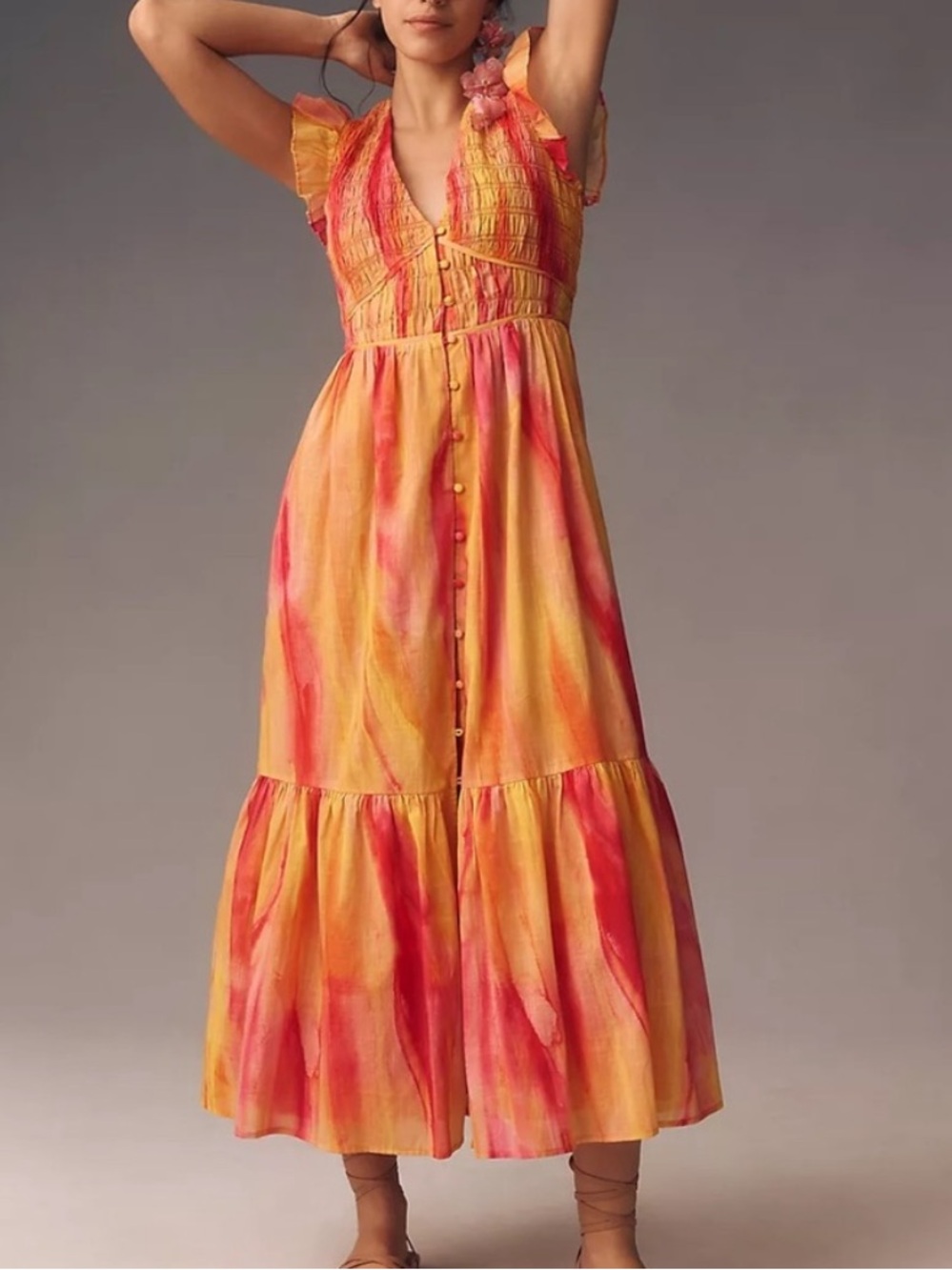 Anthropologie Peregrine Midi Smocked Midi Dress